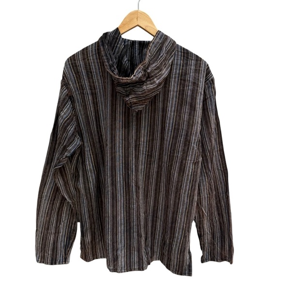 SHOP Therapy Mens Striped Wooden toggles Hoodie, Shirt L Grunge Goth Streetwear - Picture 6 of 9